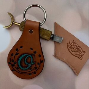 Hand-Tooled Leather Keychain with Letter O